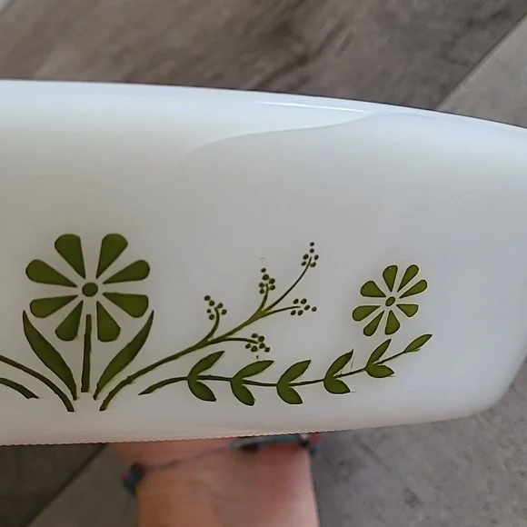 Vintage Glasbake J2352 Divided Baking Dish Casserole White with Green Flowers - Picture 5 of 5